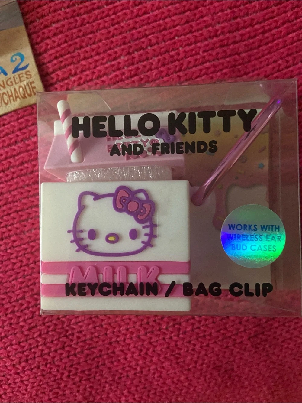 Hello Kitty Pink and White Milk Keychain Bag Clip